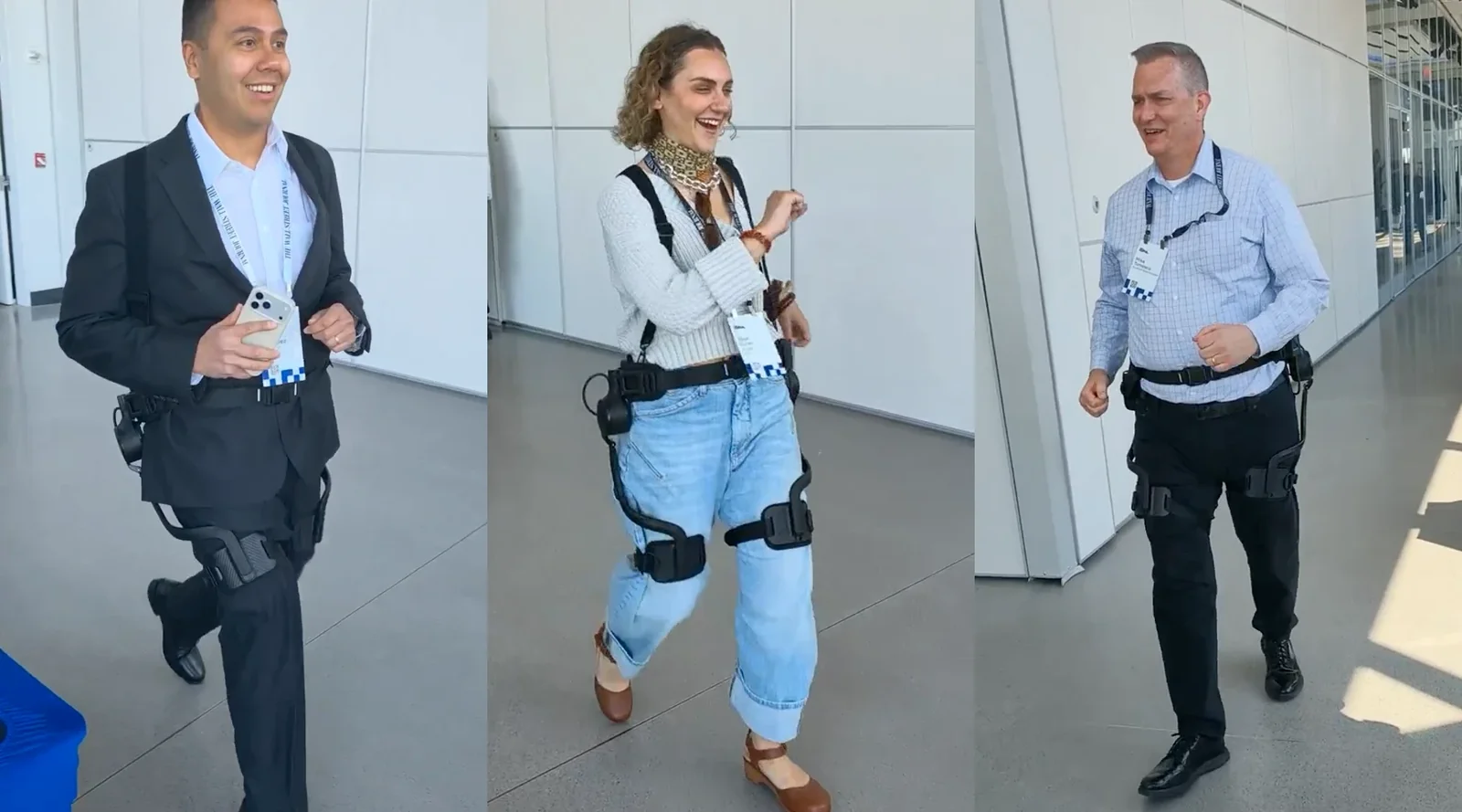 La gente está probando los trajes de exoesqueleto Ascentiz.